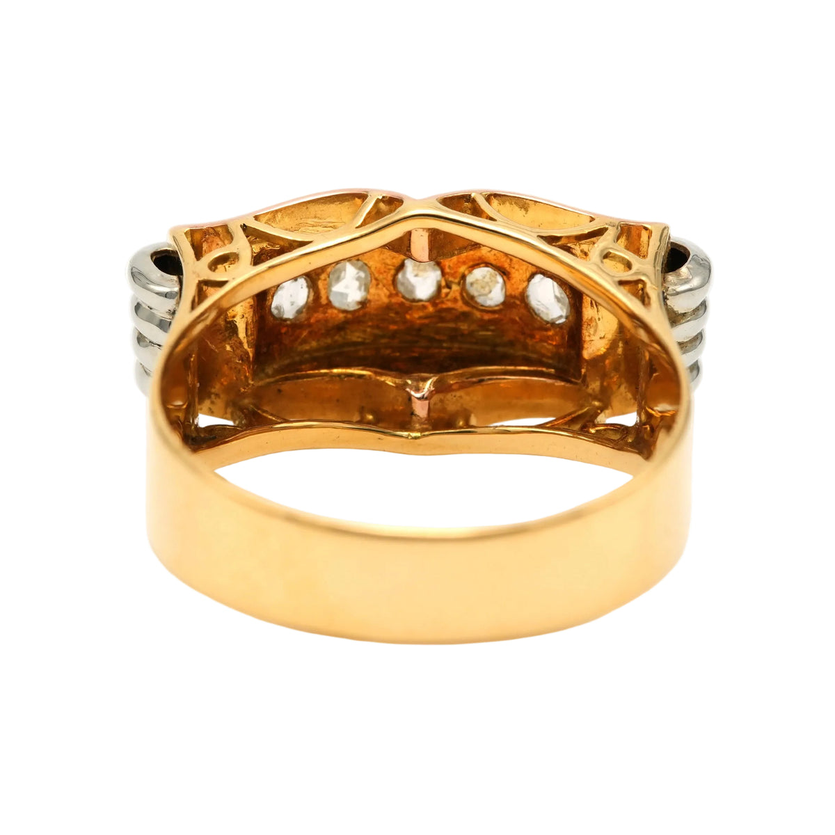 Tank Ring in White gold, Yellow gold, and Diamonds