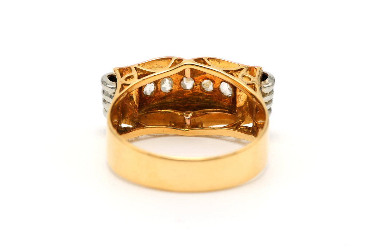 Bague Tank en or blanc, or jaune et diamants