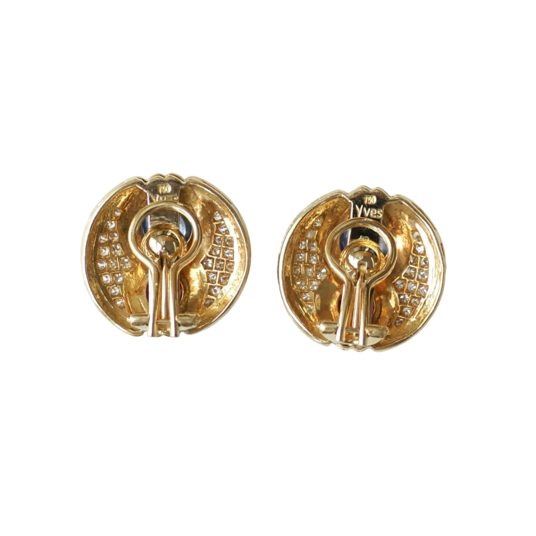 Sapphire, Ruby, and Diamond Clip-On Earrings in Yellow Gold, 1990