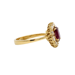 Marguerite Ring in Yellow Gold, Rubies, and Diamonds