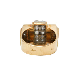 Tank Ring in yellow gold, Platinum, and Diamonds
