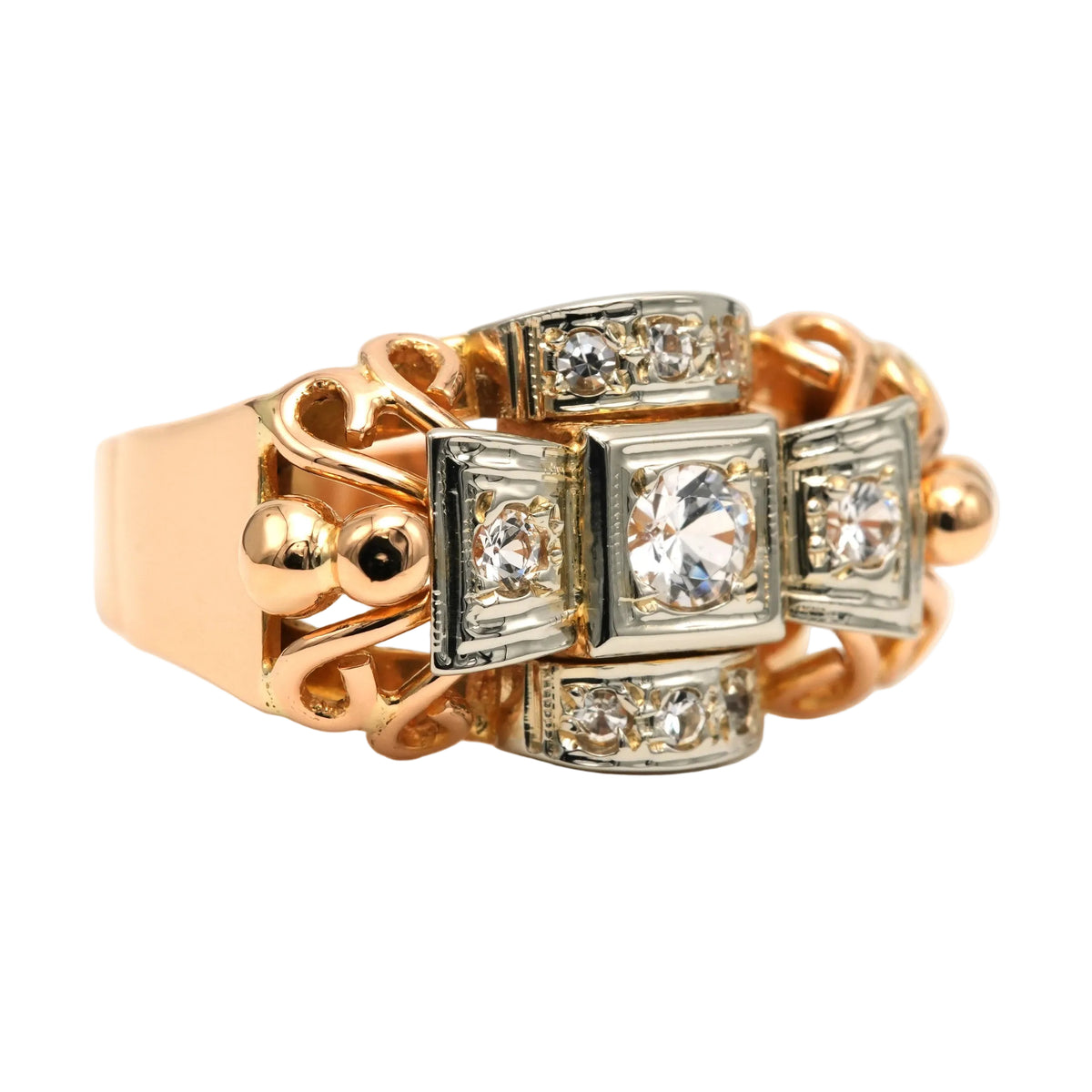 Tank Ring in white gold, yellow gold, and zirconia