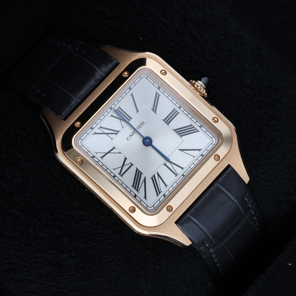 CARTIER "Santos Dumont" GM Watch in Rose gold and Leather