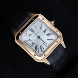 CARTIER "Santos Dumont" GM Watch in Rose gold and Leather