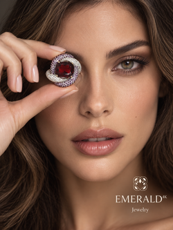 "Entourage" Ring in White Gold, Garnet, Amethyst, and Diamonds
