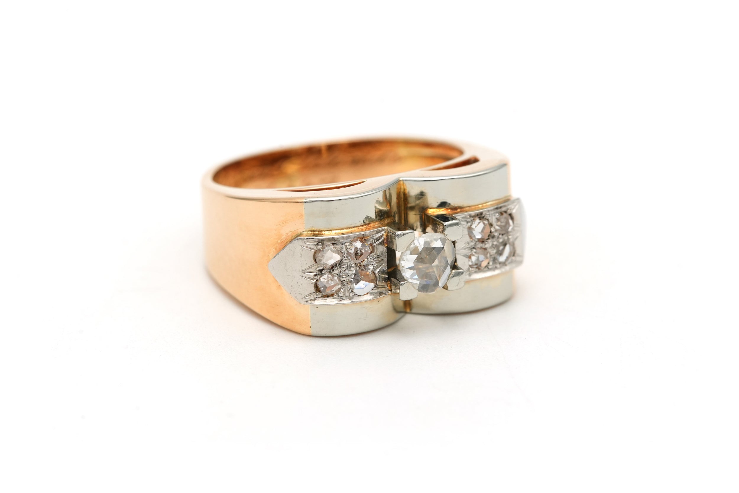 Tank Ring in White gold, Yellow gold and Diamonds