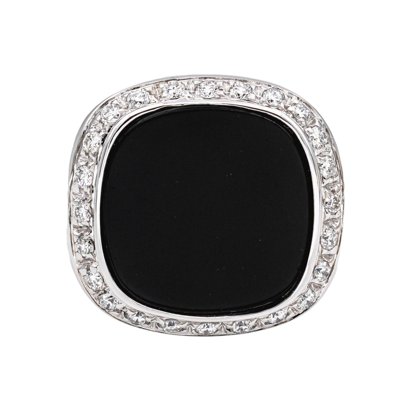 Bague Chevalière Or blanc Onyx