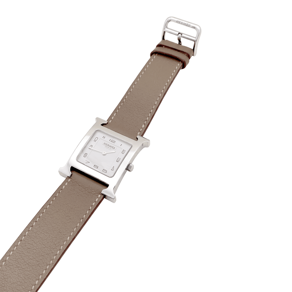 HERMÈS "Heure H" GM Watch in Steel and Leather