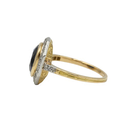 Entourage Ring in yellow gold, Platinum, Sapphire, and Diamonds
