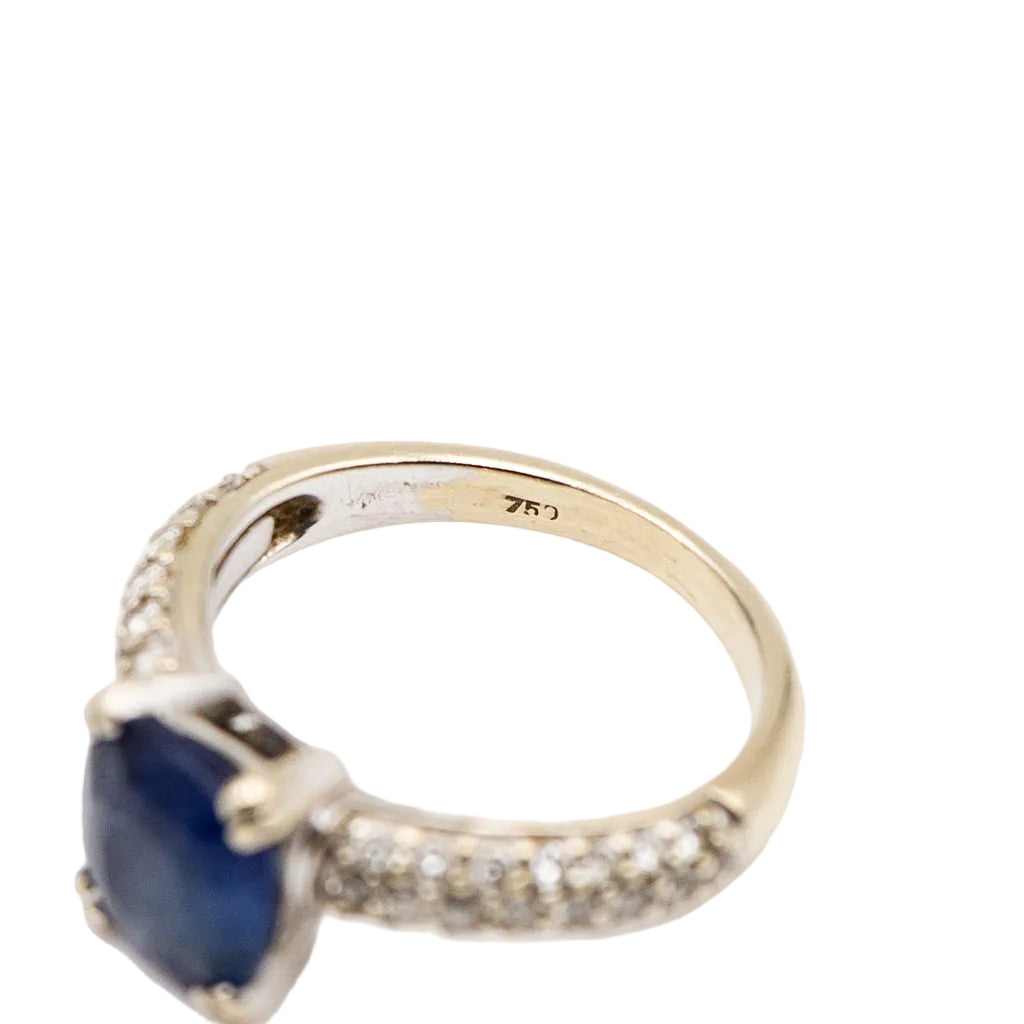 Ring in white gold, sapphire and diamonds.