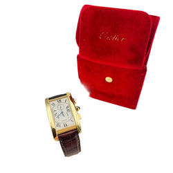 CARTIER "Tank Américaine Chronoflex" watch in yellow gold and leather