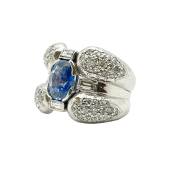 Cocktail Ring in White Gold, Sapphire, and Diamonds