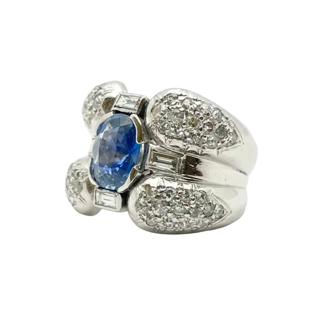 Cocktail Ring in White Gold, Sapphire, and Diamonds