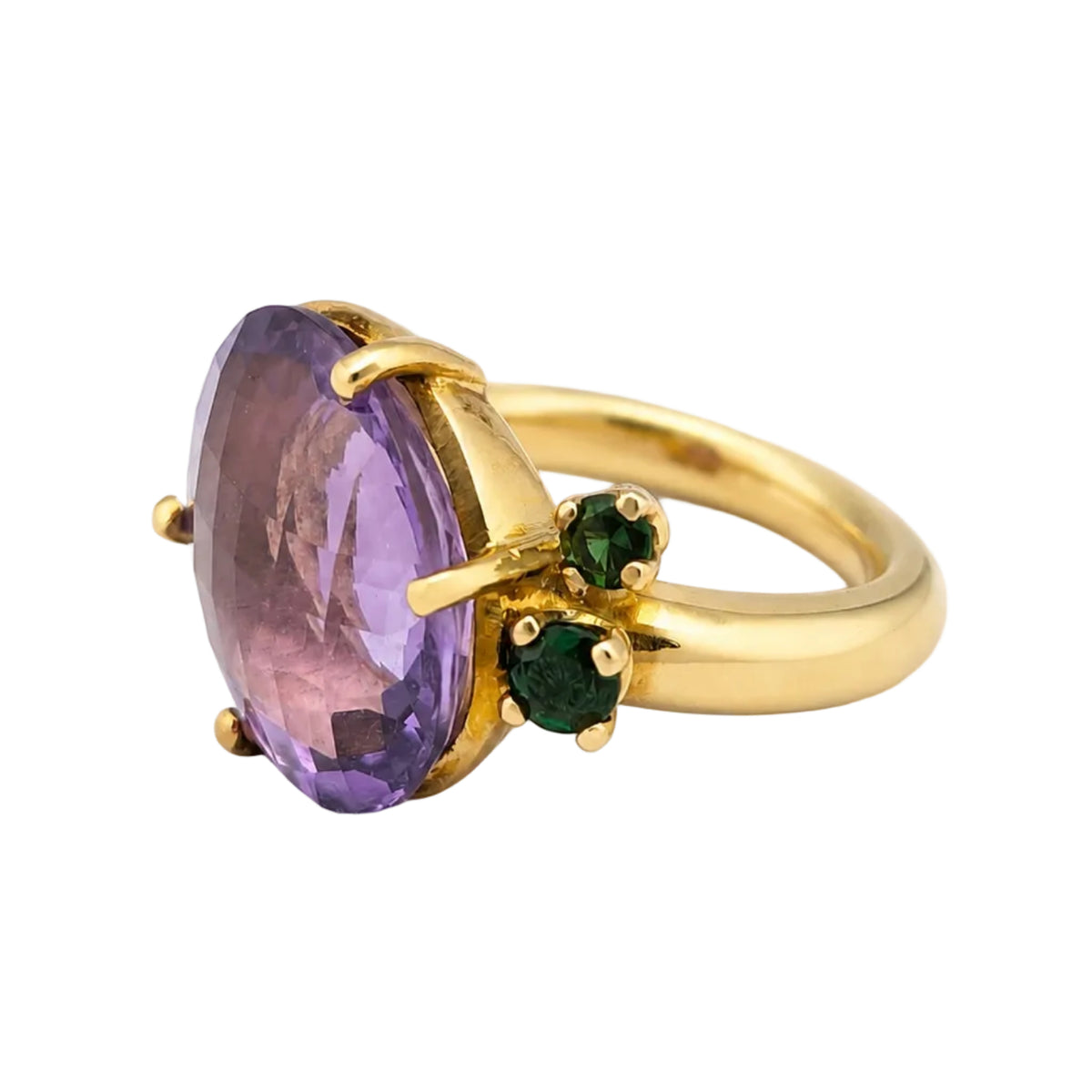 Cocktail Ring in Yellow Gold, Amethyst, and Tsavorites
