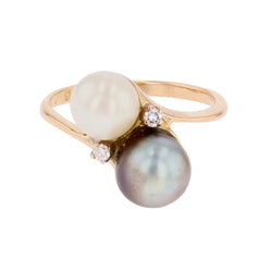 "Toi & Moi" Ring in Rose Gold, Pearls, and Diamonds