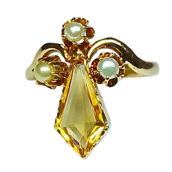 Yellow gold ring with pearls and citrine