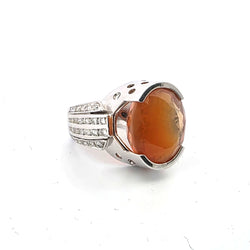 Cocktail Ring in White Gold, Opal, and Diamonds