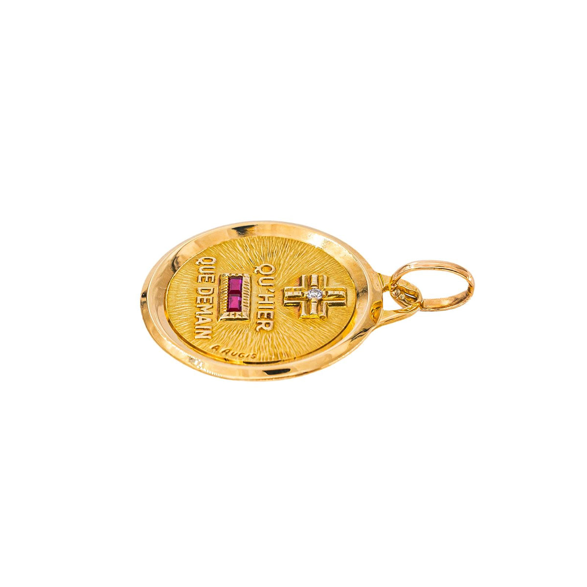 Augis "Medal of Love" Pendant, Yellow gold with Ruby