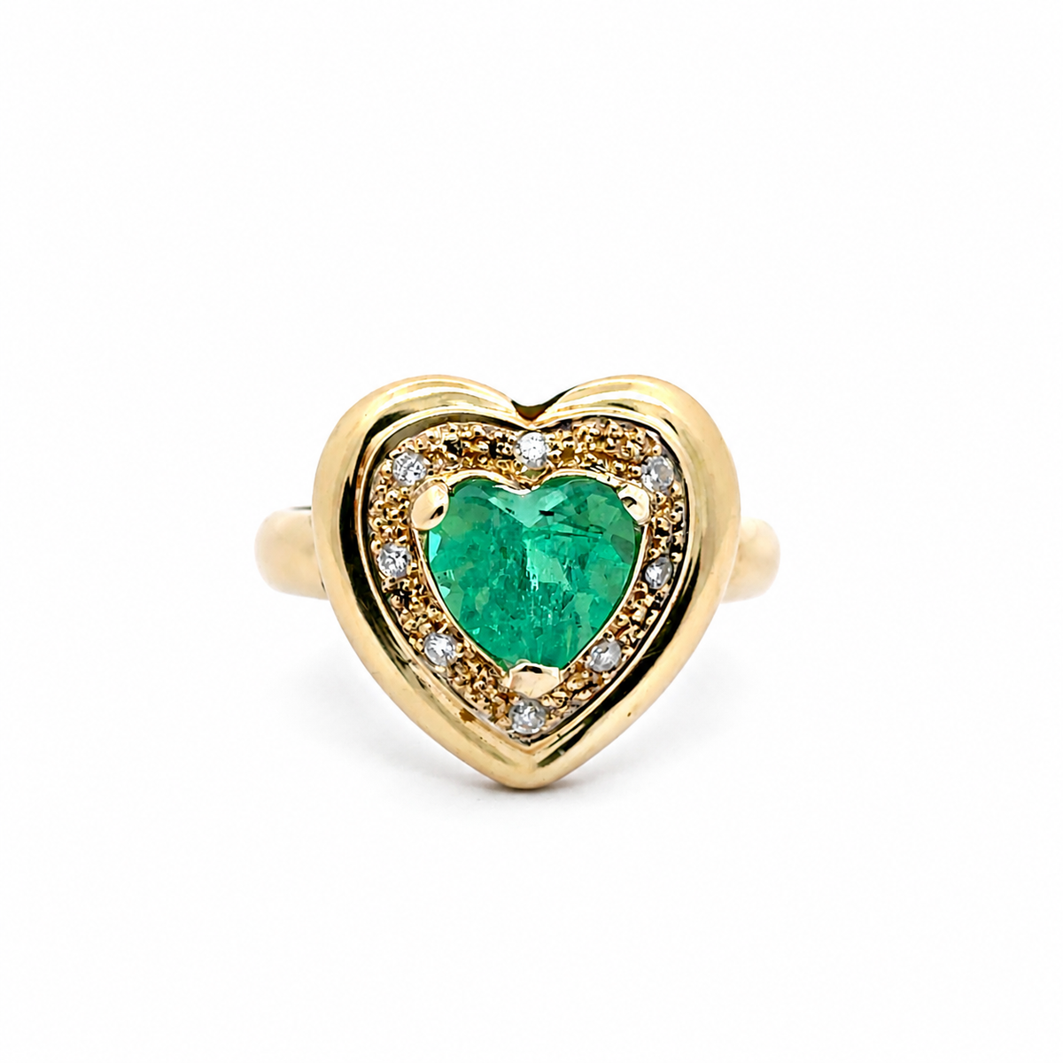 Bague Entourage en or jaune, émeraude et diamants