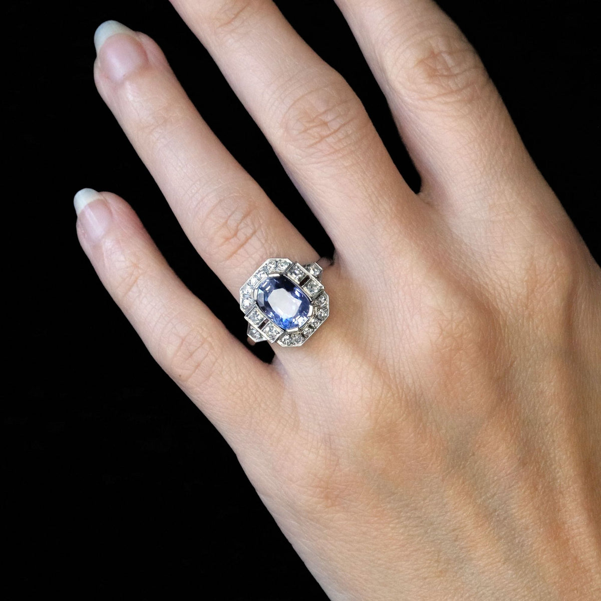Entourage Ring in Platinum, Sapphire, and Diamonds