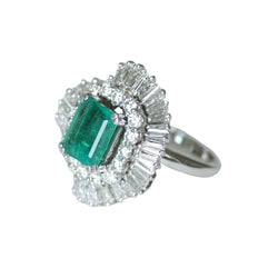 Ring with Colombian Emerald and Diamonds Set in White Gold
