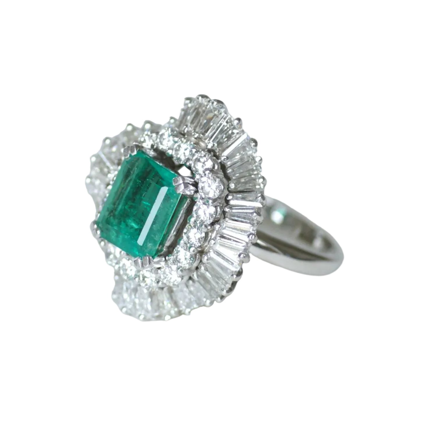 Ring with Colombian Emerald and Diamonds Set in White Gold