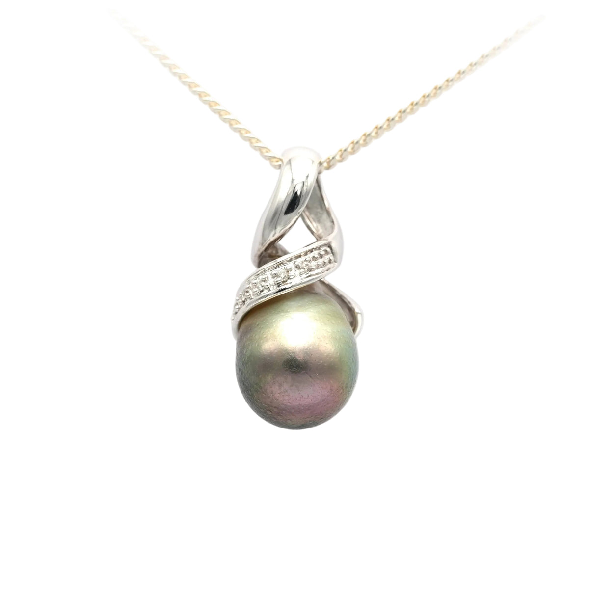 White gold, pearl, and diamond pendant