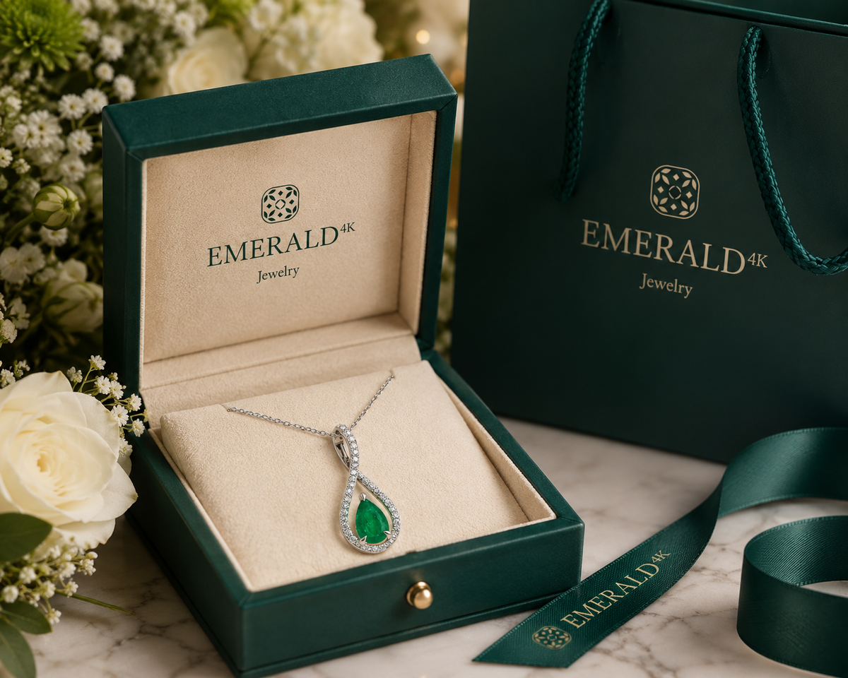 White gold pendant with emeralds and diamonds