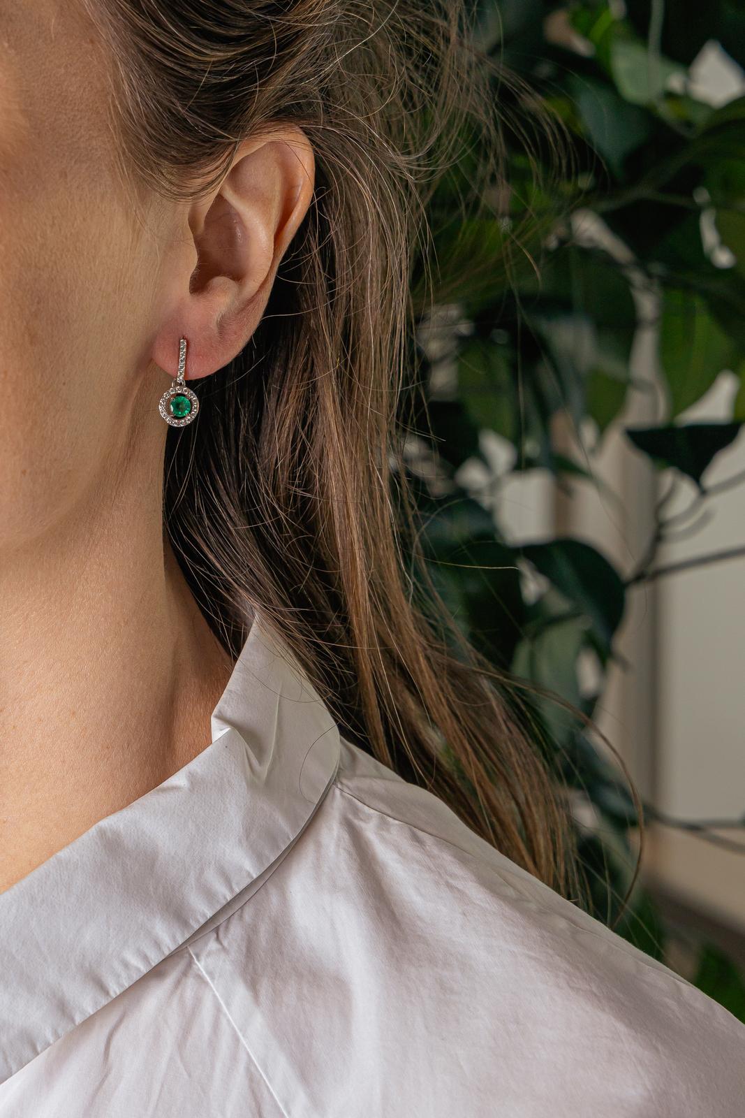 Boucles d'oreilles Pendantes Or blanc Emeraude
