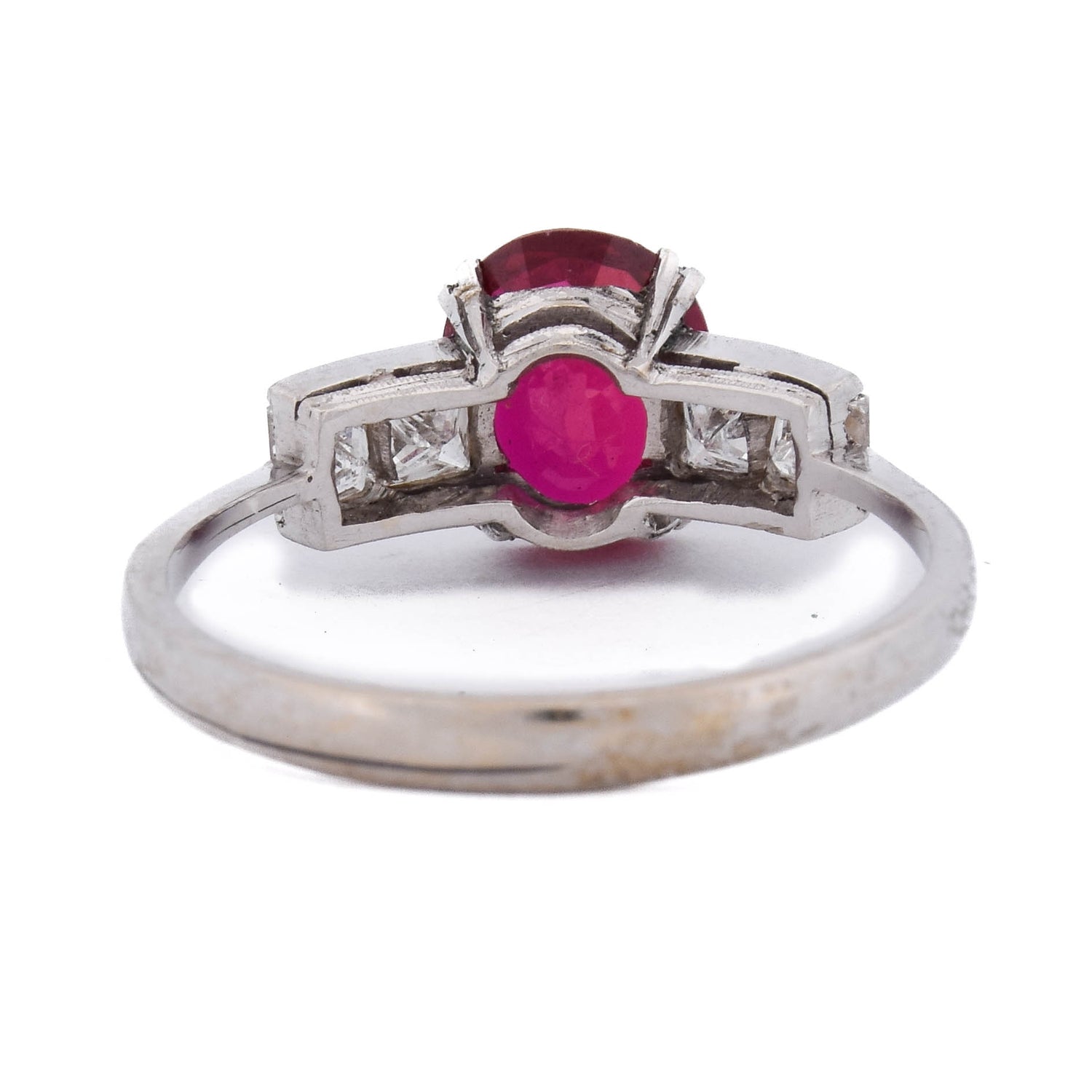 Trilogy Ring in White Gold, Rubies, and Diamonds