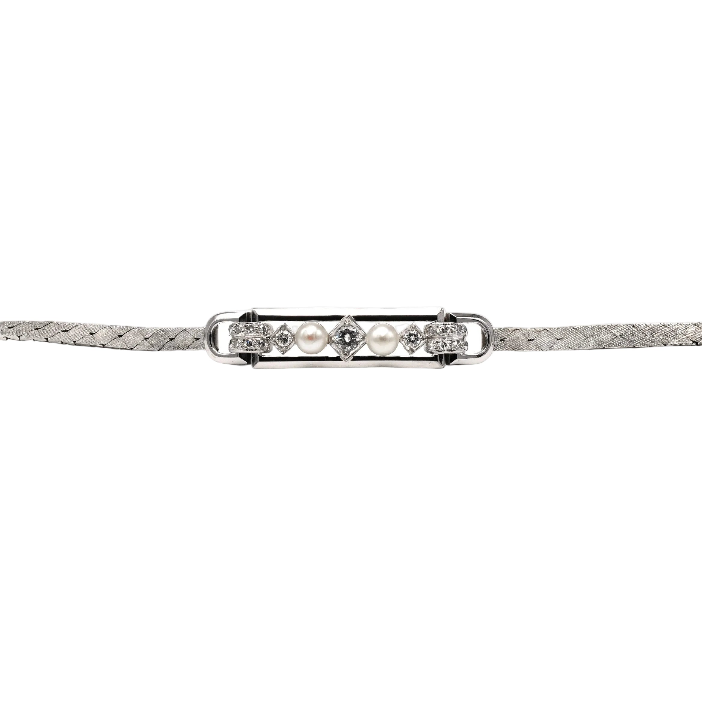 Bracelet Ligne in White gold, Pearls and Diamonds