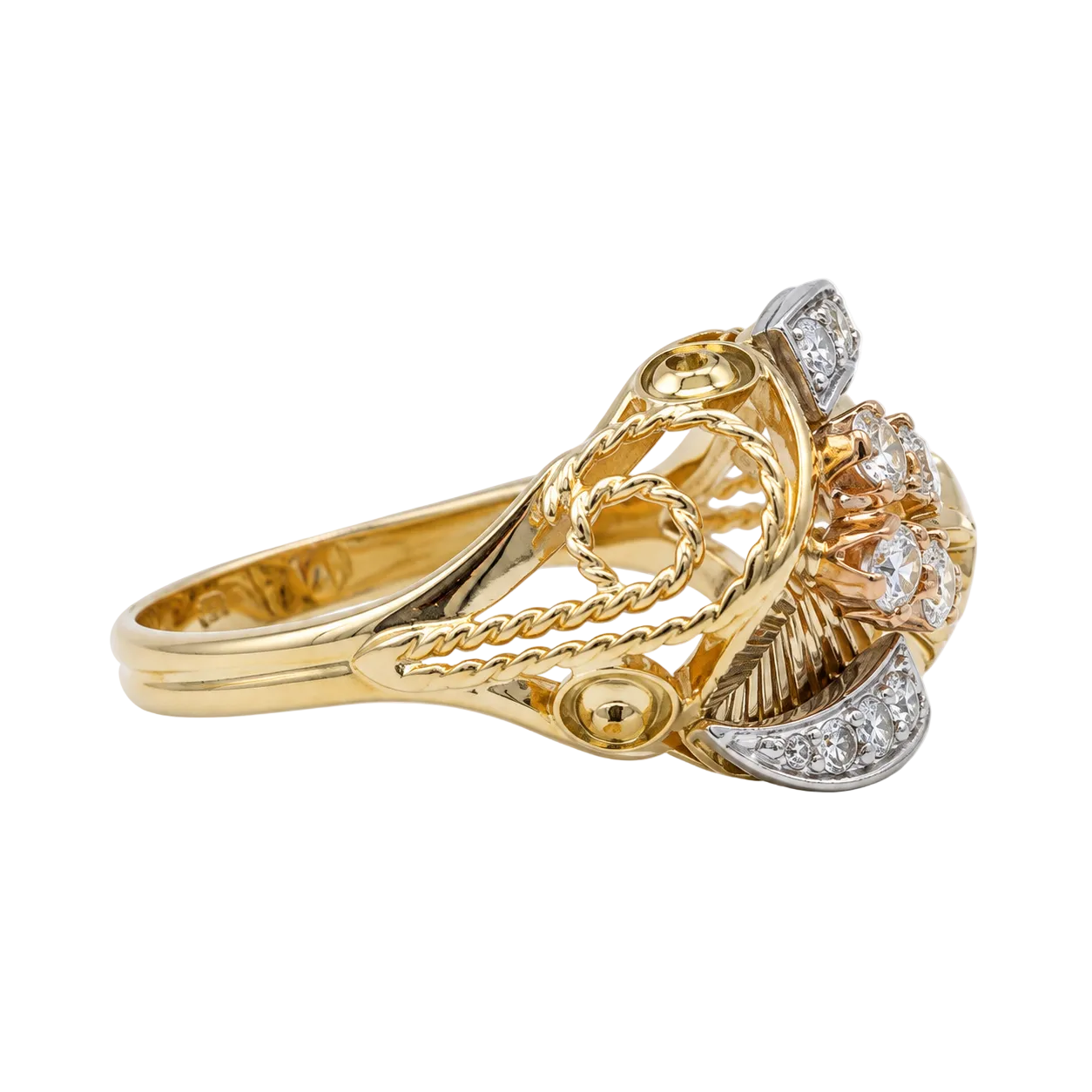 Cocktail Ring in White Gold, Yellow Gold, and Diamonds