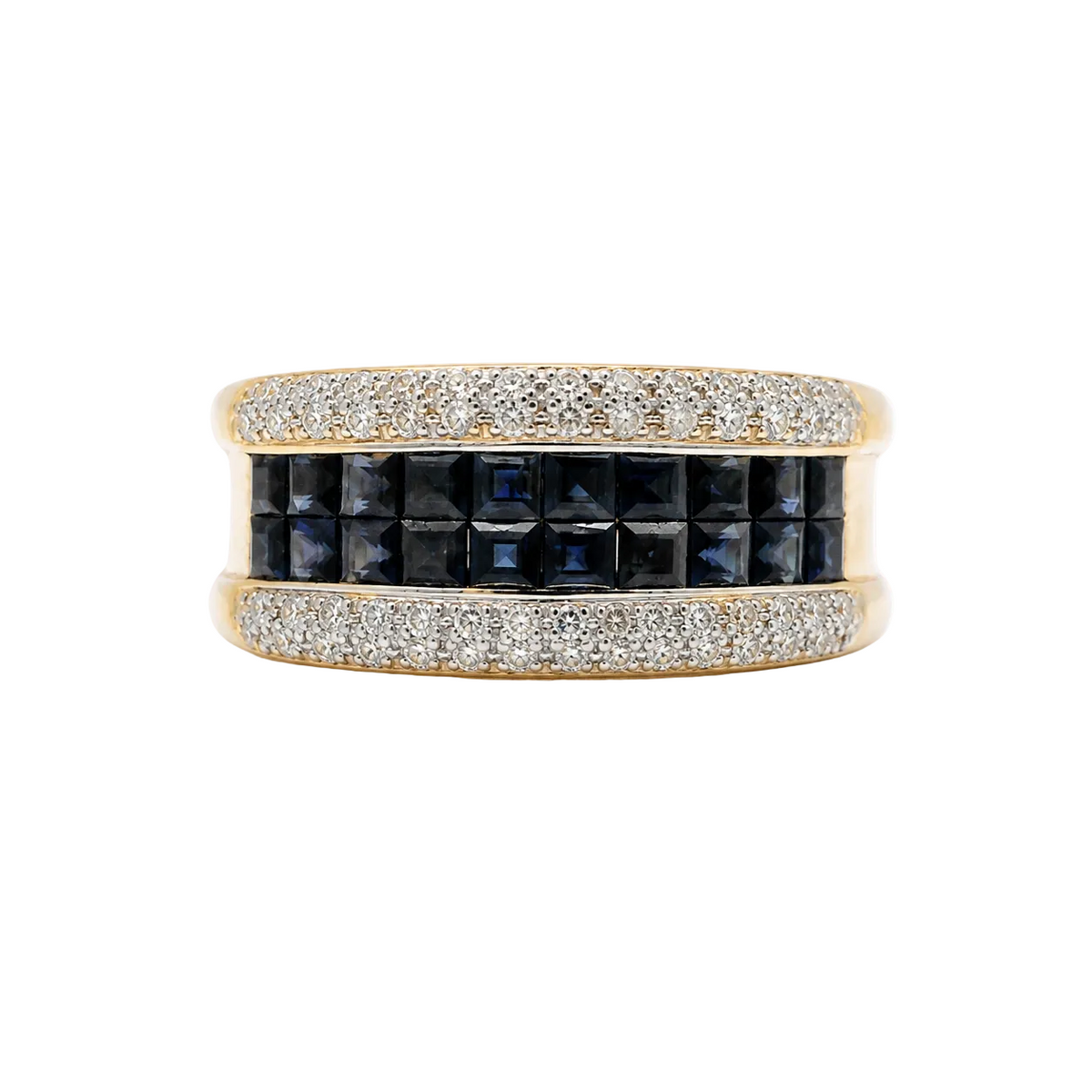 Yellow Gold Band Ring with Sapphires and Diamonds