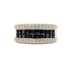 Yellow Gold Band Ring with Sapphires and Diamonds