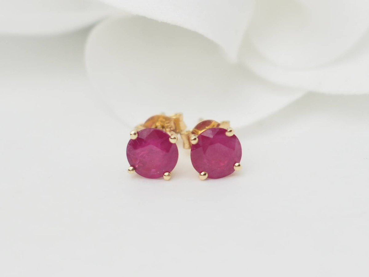 Yellow Gold and Ruby Stud Earrings