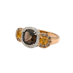 Trilogy Ring in white gold, rose gold, quartz, citrines, and diamonds