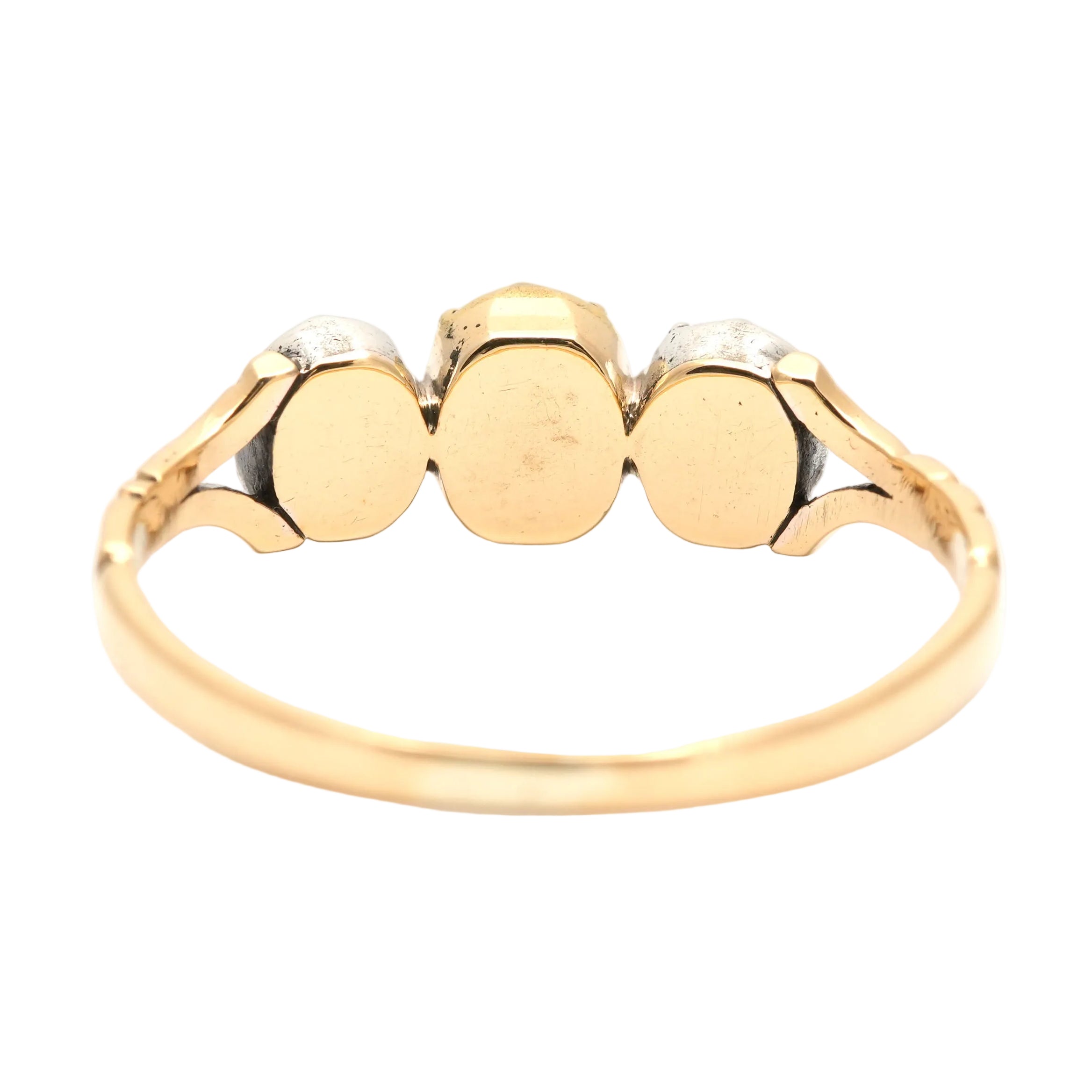 Trilogy Ring in yellow gold, rubies, and diamonds