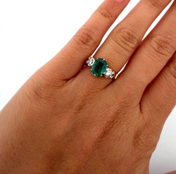 Trilogy Ring in Yellow gold, Emerald, and Diamonds