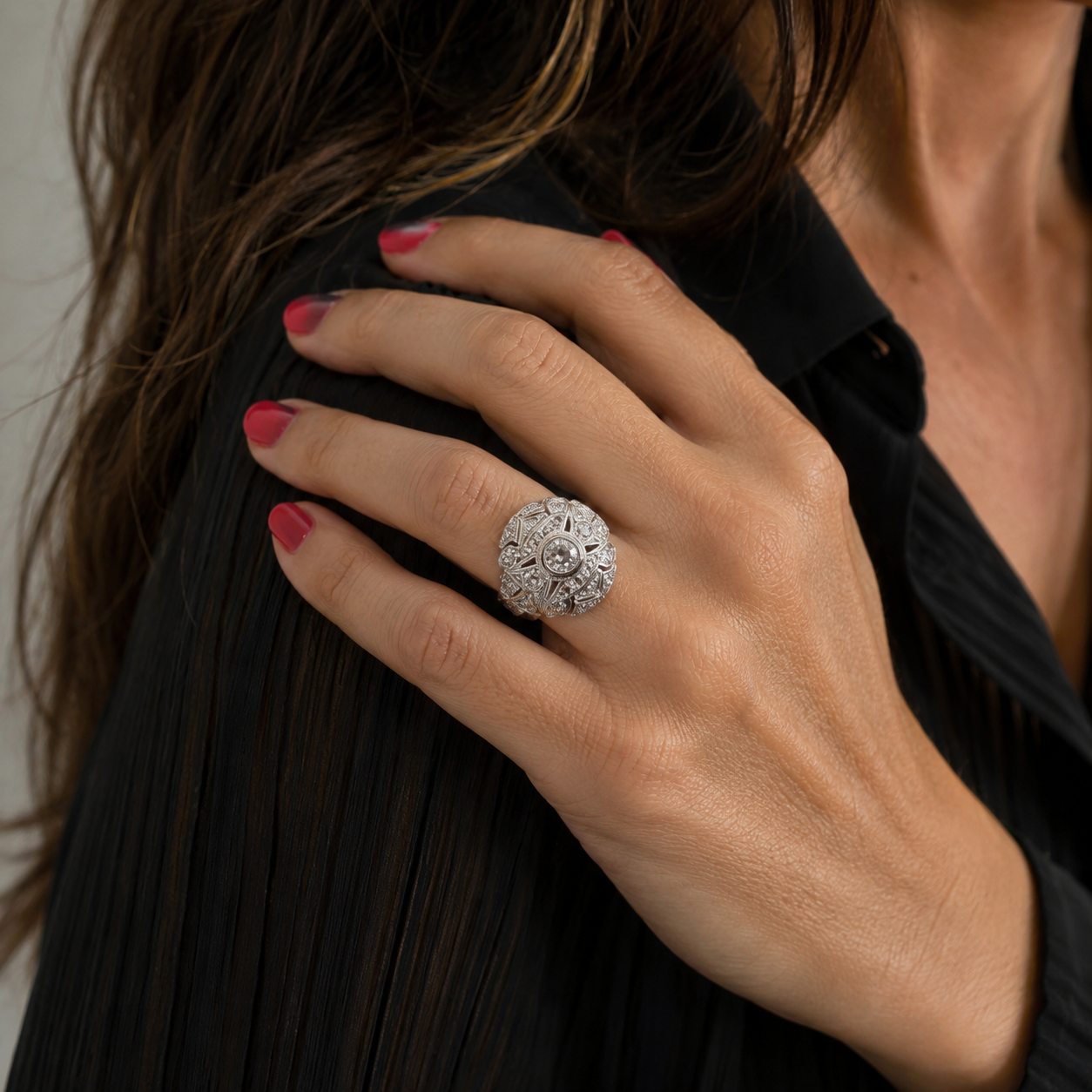 Platinum and Diamond Dome Ring