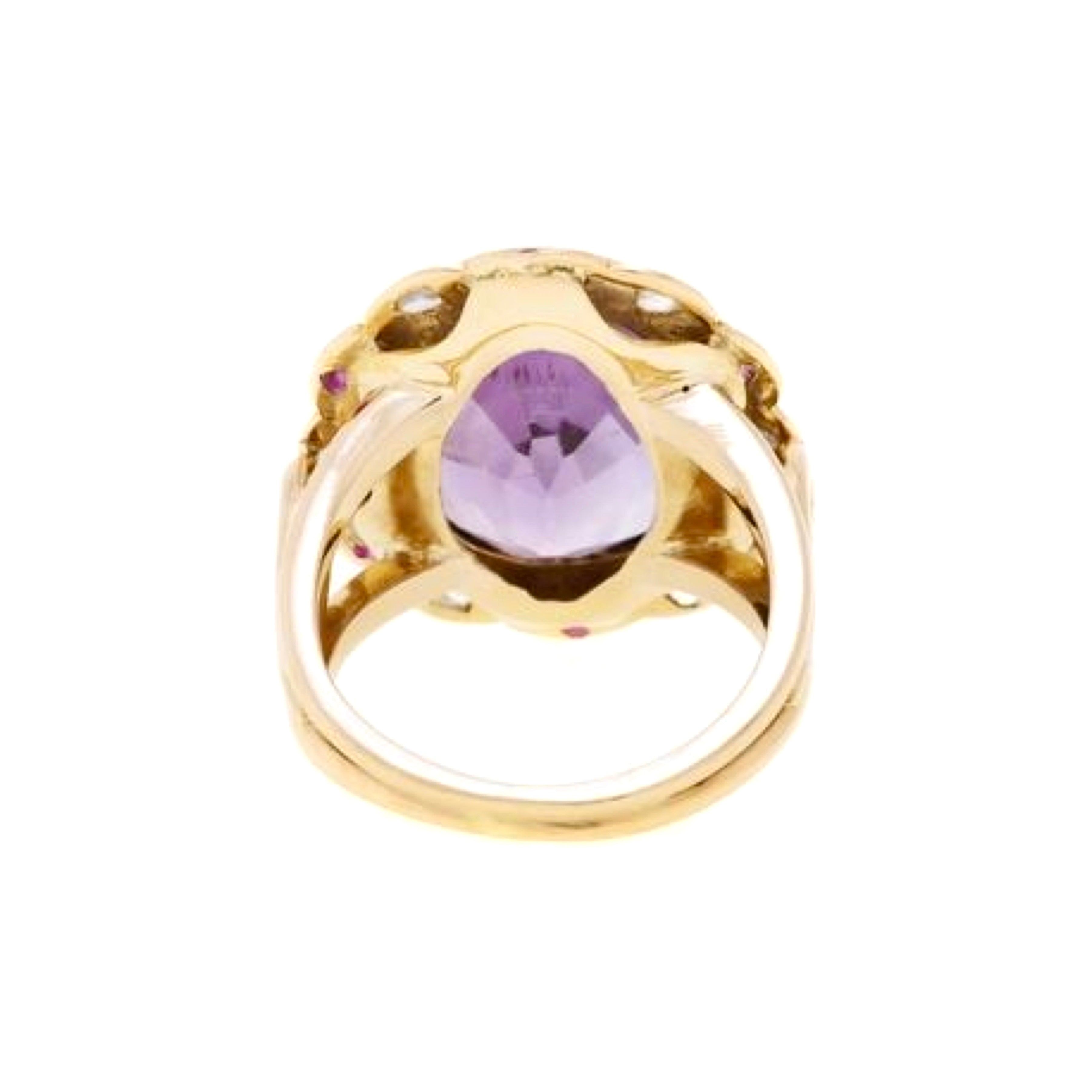 Bague Pompadour en or rose, améthyste, saphirs et diamants