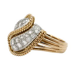 Cocktail Ring in Yellow Gold, Platinum, and Diamonds