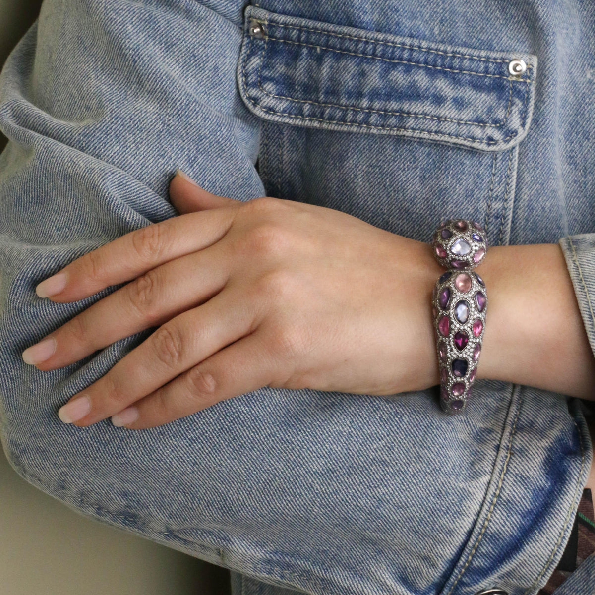 ANDRÉ MARCHA bangle bracelet in yellow gold, silver, sapphires, and diamonds