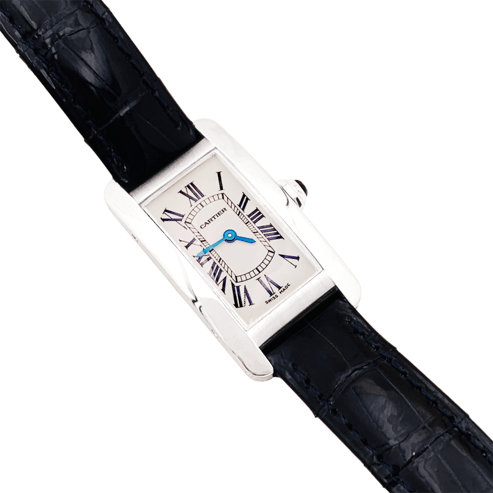 Montre Cartier, "Tank Américaine", acier, cuir.