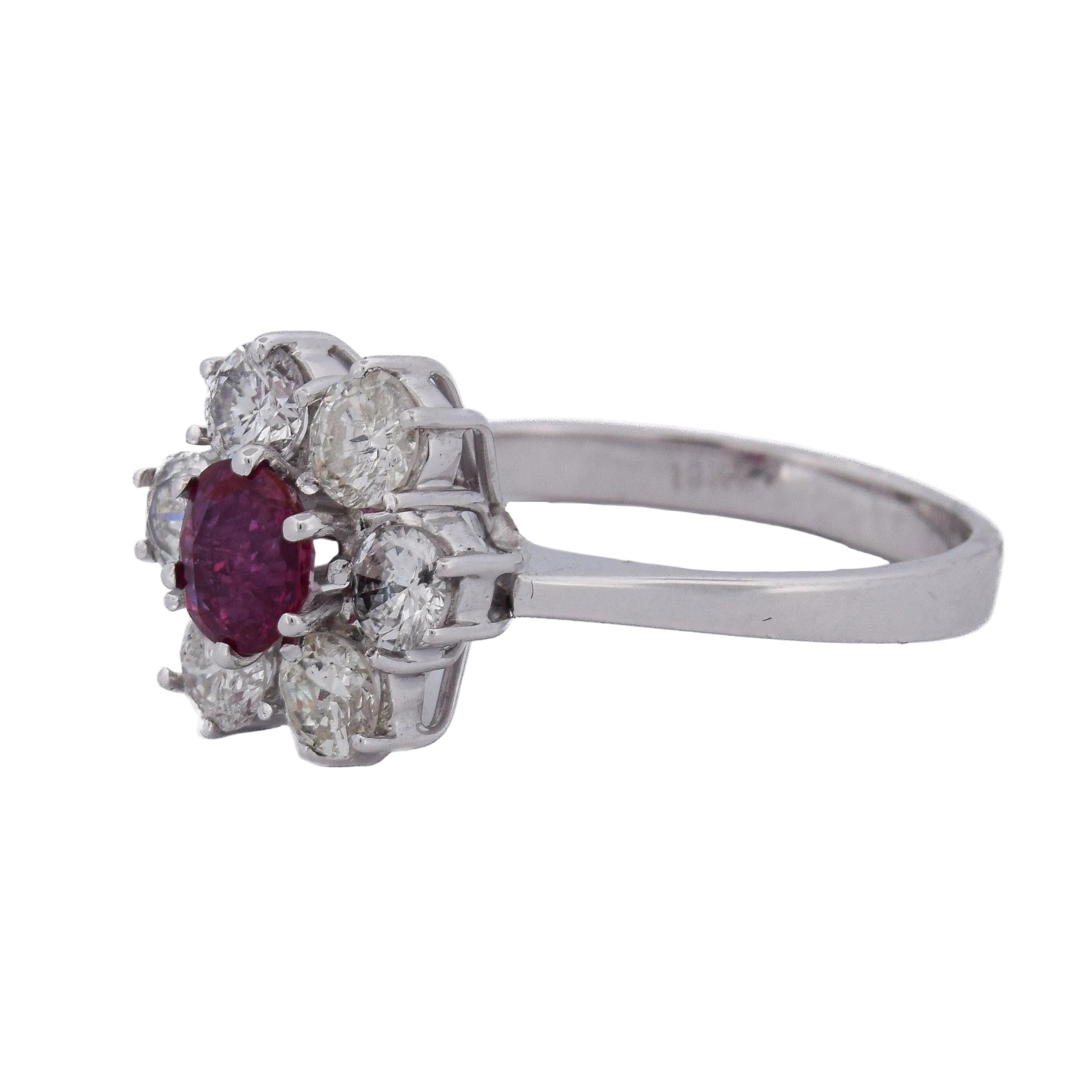 Marguerite Ring in White Gold, Rubies, and Diamonds