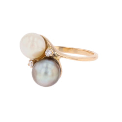 "Toi & Moi" Ring in Rose Gold, Pearls, and Diamonds