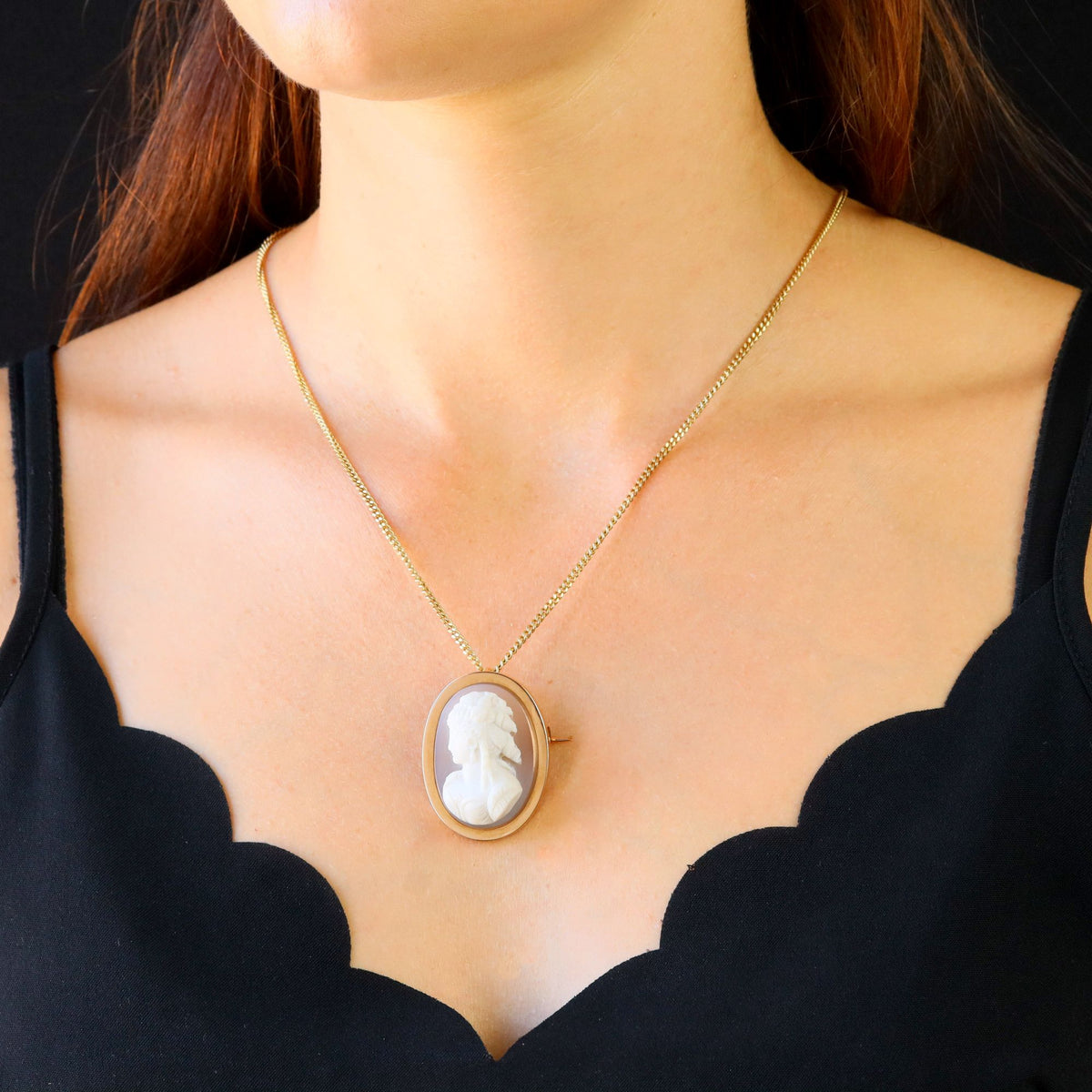 Rose Gold Brooch Pendant with Cameo and Agate