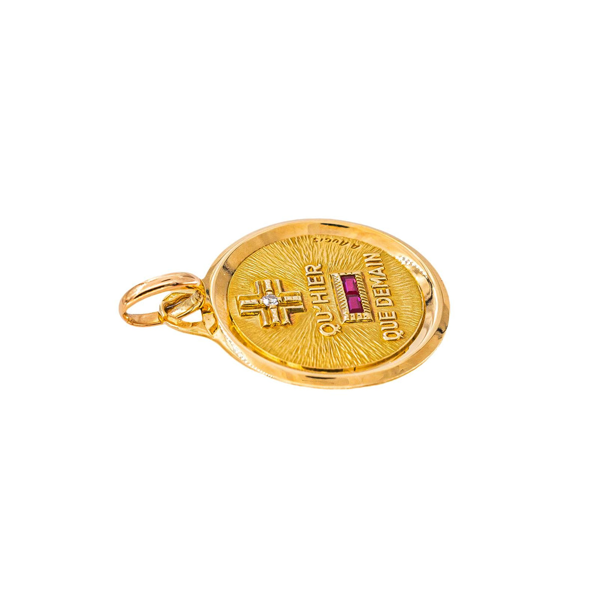 Augis "Medal of Love" Pendant, Yellow gold with Ruby