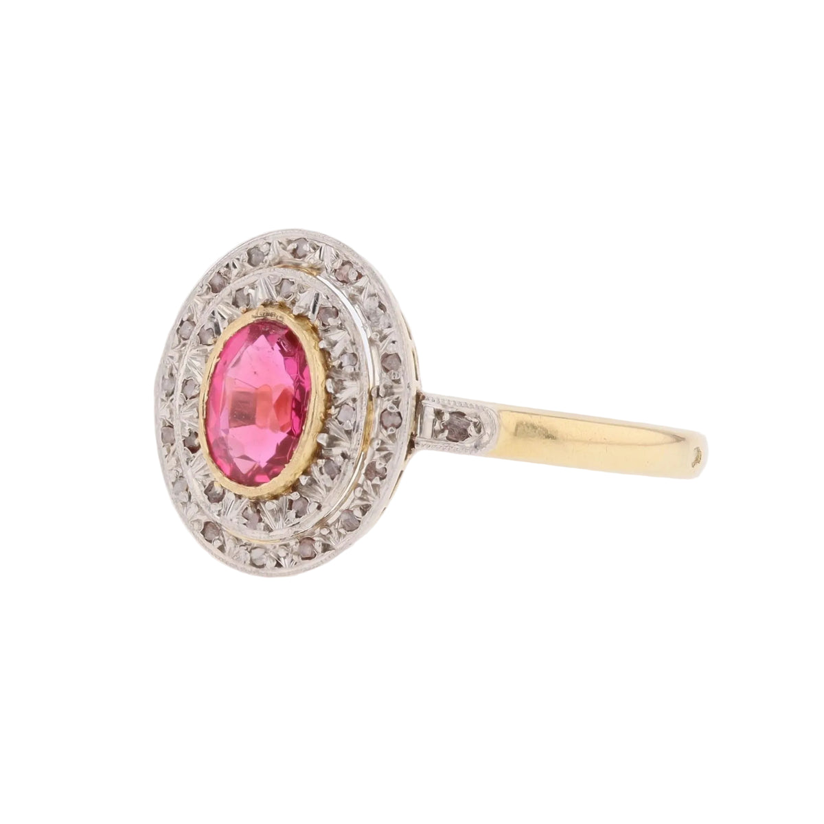 Entourage Ring in yellow gold, platinum, rubies, and diamonds