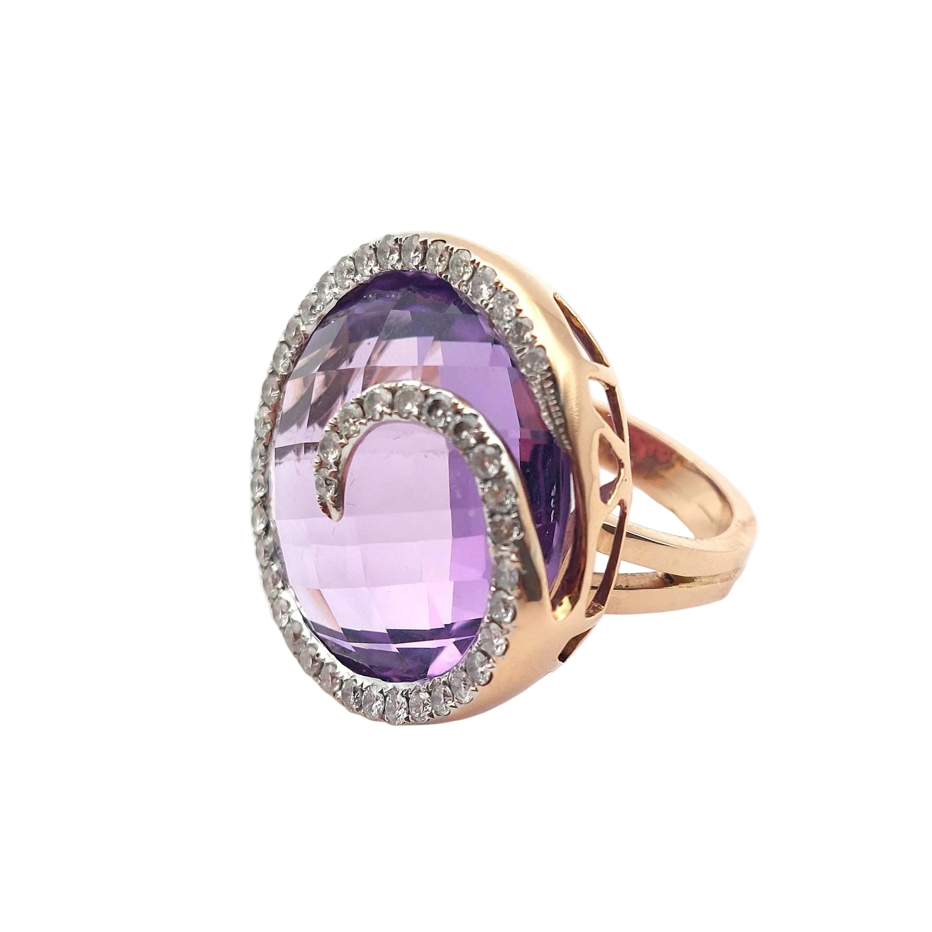 Cocktail Ring in White gold, Rose gold, Amethyst and Diamonds