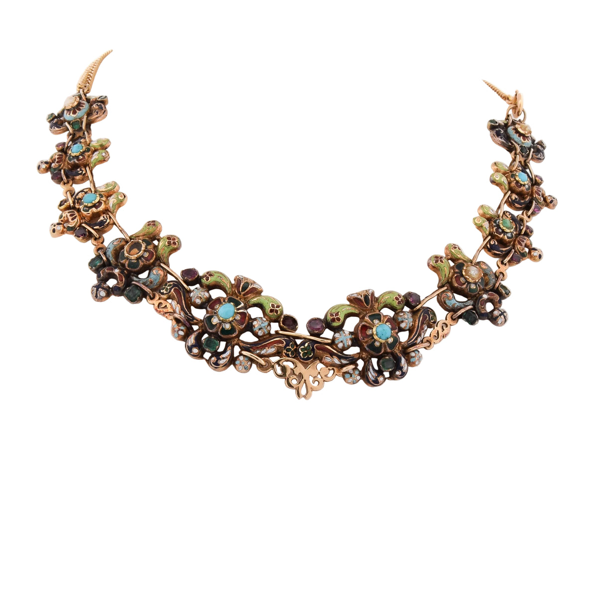 Yellow gold and enamel necklace
